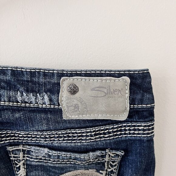 Silver Jeans Tuesday Low Capri Blue Denim Thick Stitch Country Western - Size 29 - Picture 11 of 11